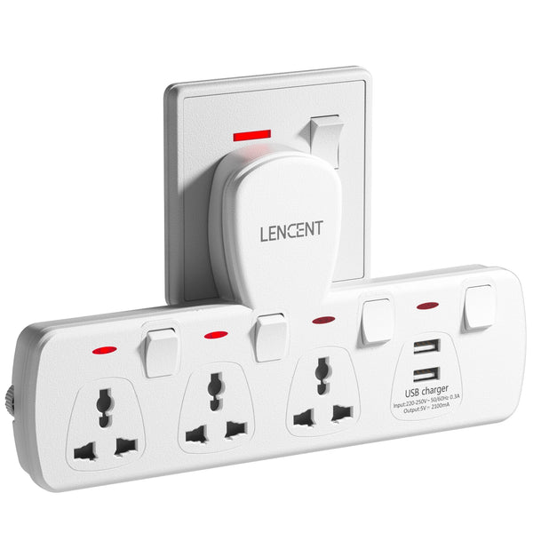 Multi Plug Extension Socket with 3 AC Outlets 2 USB Ports Extension